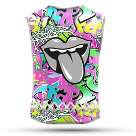 REEFLEXX REEFLEXX Warnweste Kinder Sicherheitsweste, erh?hte Sichtbarkeit im Stra?enverkehr, Schule, Fahrrad oder Auto, Graffiti Tongue - Gr??e S