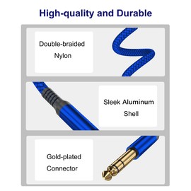 RUXELY 6.35 mm TRS Guitar Cable, 6 m, 2 Pieces, 1/4 Inch Plug Stereo Instrument Cable, 6.3 E Guitar Jack Cable, Balanced Audio Cable for Guitar, Basses, Keyboards, Amp, Speaker