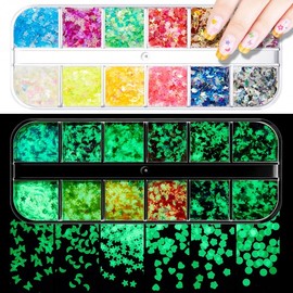 [Overseas] Nail Star Spangle Cross Border Glowing Powder Manicure Spangle Flash Pink Butterfly Five-Pointed Star Love Light 12G-1 48+ color boxes 4ea