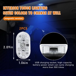 Augeny 2 PCS Car LED Lights Interior Wireless, 7 Colors Magnetic Auto Interior Light with 6 Bright LED Lamp Beads, Portable USB Rechargeable Vehicle Interior Led Night Light