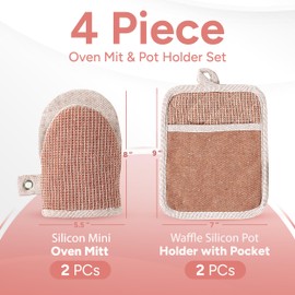 Casa Platino Cute Oven Mitts & Pot Holders, 4-Piece – Oven Mitts Heat Resistant for Grilling & Baking, Pot Holder for Hot Cookware & Microwave – Withstands Up to 500°F, Non-Slip – Canyon Rose