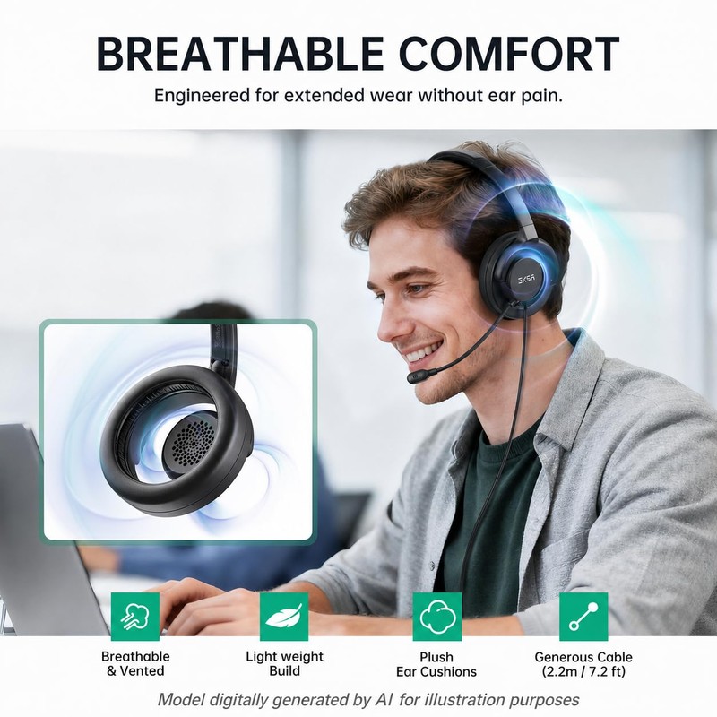 EKSA H27 USB Computer Headset with Microphone for Work, PC