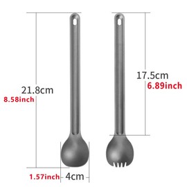 Long Handle Spork and Spoon Set - 8.58-inch Long Deep Reach Stainless Steel Eating Utensils Carry Bag Ideal for Hiking, Camping, Backpacking