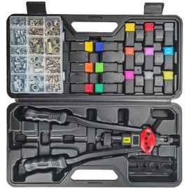 DKwoeshg 16" Professional Rivet Nut Tool Kit - Lever-Style Rivnut Tool with Visual Stroke Indicator, Nutsert Tool Kit Includes 15 Metric & SAE Mandrels for Threaded Inserts