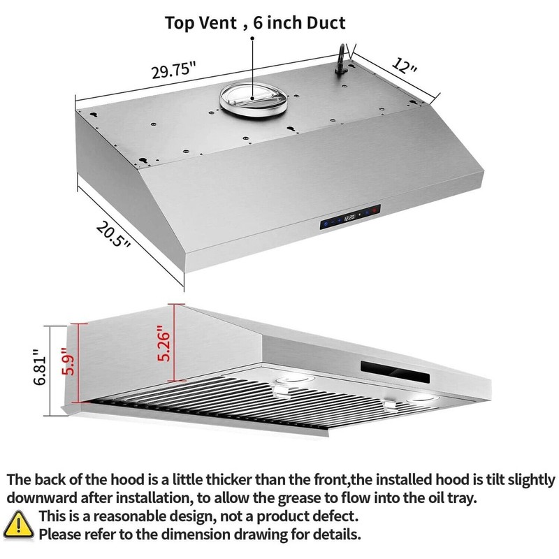 SNDOAS 30in Under Cabinet Range Hood 800CFM Stainless Steel 3-Speed