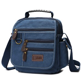 Sunsomen Mens bag Canvas Shoulder Bag Small Messenger Crossbody Work Bag Vintage Multi-function (D.Blue)
