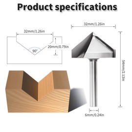 FOCMKEAS 90 Degree 32mm Cutting Diameter V Groove Router Bit 3D Router Bits with 6mm Shank, Tungsten Steel Carbide Tipped V Grooving Bit for CNC Engraving, Carving Woodworking Tool