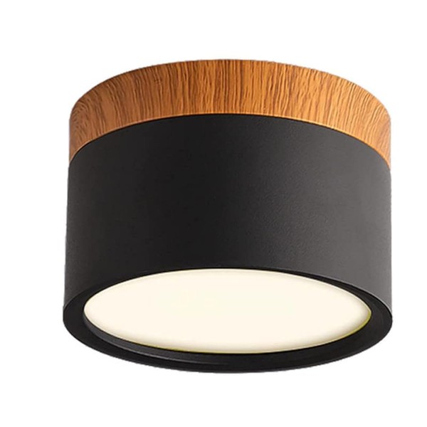 Schindora LED Ceiling Light,Surface-Mounted Wood Decor Spotlight,Mini Round Black Ceiling
