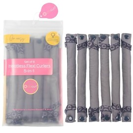 Octocurl Flexi Rods - Varillas de soplado sin calor, popelina de algodón, zona gris, juego de 6 rodillos suaves para rizos durante la noche y rizos fl
