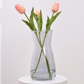 Glass Vases for Flowers, 8" Tall Ins Modern Irised Crystal Clear Glass Vases for Centerpieces Home Desk Decoration, Decorative Iridescent Glass Table Vase for Birthday Wedding Housewarming Gift-Grey