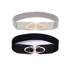 Beltox Womens Belts Elastic Stretch Cinch Plus Fashion Dress Belts for Ladies（46"-58",Black and Grey）
