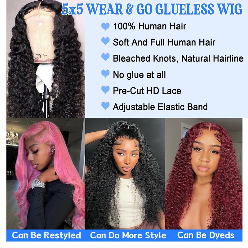 5x5 Glueless Wear and Go Wigs Human Hair Pre Plucked