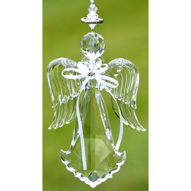 Crystal Quality Acrylic Angel Ornament (Long Base with Wings Down, Clear)