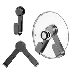 MFMYEE Rotating Pot Lid Holder with Suction Cup, Adjustable Wall Hook, Kitchen Storage Holder, Chopping Board Holder, Multifunction Hook (Grey)