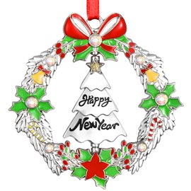 VIVIKEN Christmas Ornament 2023 Decoration for Christmas Tree Hanging Metal Christmas Wreath with Rotatable Tree Dated 2023 Shiny Silver Ornaments Holiday Decorative Xmas Gifts for Family Friends