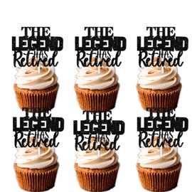 18pcs Black Glitter Silhouette Cupcake Topper The Legend Has Retired Theme Decor Supplies Male Going Away Father's Day Family Party Decorations