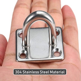 Pad Eye Plate 2 Pcs M8 Stainless Steel Ceiling Hook Metal Staple Ring Hook Suspension U Hooks Marine Hardware Staple Hook Loop with 8 Screws,for Wall Ceiling Hanging Shade Sail(Square)