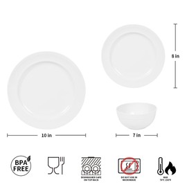 DoDoware Melamime Dinnerware Sets,White Dish Set for 4, 12 Pieces Plates and Bowls Sets, Dishwasher Safe, Lightweight,White