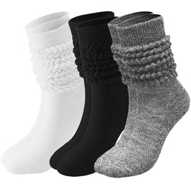 KABAKE 3 Pairs Women Slouch Socks 80s 90s Neon Slouch Socks Women Girls Warm Scrunch Socks Chunky Socks Knit Scrunchie Socks Size 9 to 10, Color #2