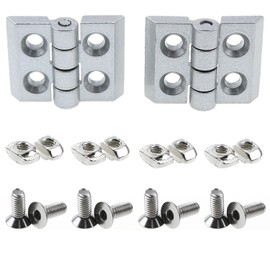 LUORNG 2pcs Aluminum Profile Hinge Install Kit Metal Hinge with Screws Nut for 2020 6mm Slot Aluminum Profile Extrusion Frame (2 x Zinc Alloy Hinge,8 x M4 T-Nuts, 8 x M4 Hex Socket Flat Head Screw)