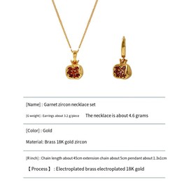 Pomegranate Earrings, Premium Cubic Zirconia Inlay Red Pomegranate Pendant, 18k Gold Plated Stainless Steel Hoop Earrings (Pomegranate Necklace)
