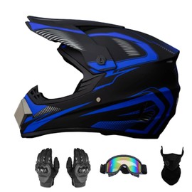 Senhill Youth ATV Dirt Bike Helmet Motocross Helmet Full Face Motorcycle Helmet with Gloves Goggles Mask for Unisex Adult DOT/FMVSS 218 Approved (Medium, Blue)