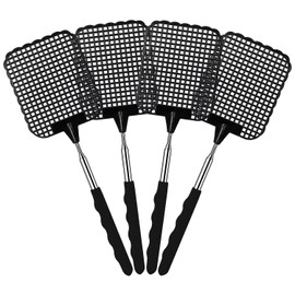 Fly Swatter, Pack of 4 Black Fly Swatter Extendable, Fly Swatter Primary School, Stable Manual Fly Swatter, Fly Protection for Flies, Mosquitoes and Insects