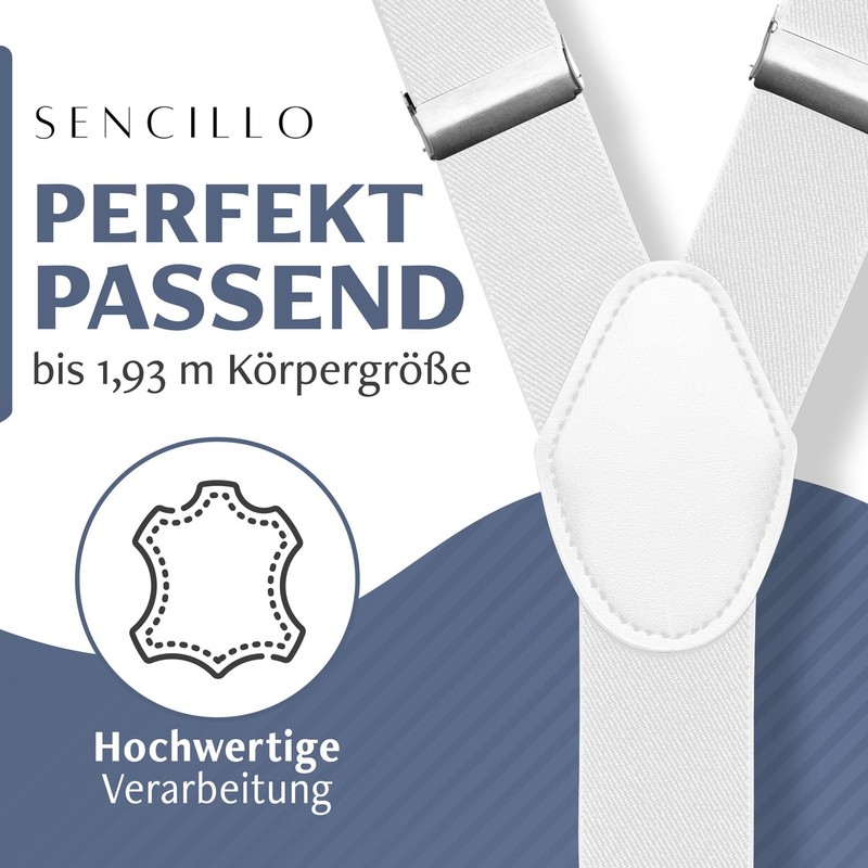 Sencillo Men's Braces with Carabiner Y-Shape, White