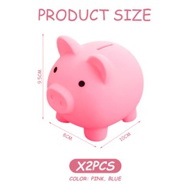 Pack of 2 Children's Piggy Bank Children's Mini Piggy Bank Cute Piggy Bank Cartoon Pig Piggy Bank for Storing Coins, Cash etc. (Pink, Blue)