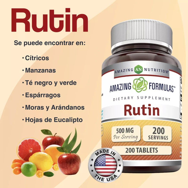 Amazing Formulas Rutin 500 Mg Rutina 200 Tabletas Sabor Sin