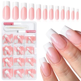 Bellelfin 240Pcs French Tip Press on Nails Long Fake Nails Square Nails Press ons White French Tip Glue on Nails Nude Acrylic Nails for Women Girls Artificial Fingernails