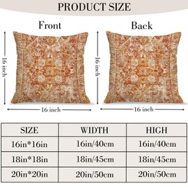 Ebroie Boho Throw Pillow Covers 16x16 inch Set of 2,Boho Vintage Carpet Pattern Antique Ethnic Decor Double Sided Pattern Cushion Cover Soft Pillow Case Living Sofa Room Bed Square Pillow Cover