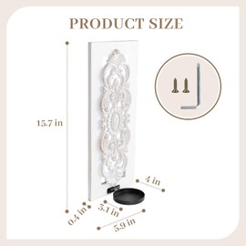 Wall Candle Sconces Set of Two, Rustic Wood Candle Sconce Shabby Chic Wall Decor, Distressed Carved White Wooden Wall Candle Holder for Farmhouse, Bedroom, Fireplace