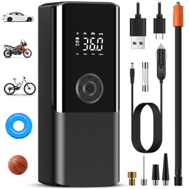 Elektrische Luftpumpe-Akku Luftpumpe Kompressor Akku Pump Electric 150PSI 6000mAh Tragbarer Akku Kompressor mit Digitale LCD-Bildschirm Pressure Gauge Mini Fahrradpumpe Elektrisch für Auto(Black)