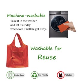 evohyah Shopping Bags Reusable Grocery Tote Bags, Orange, Medium