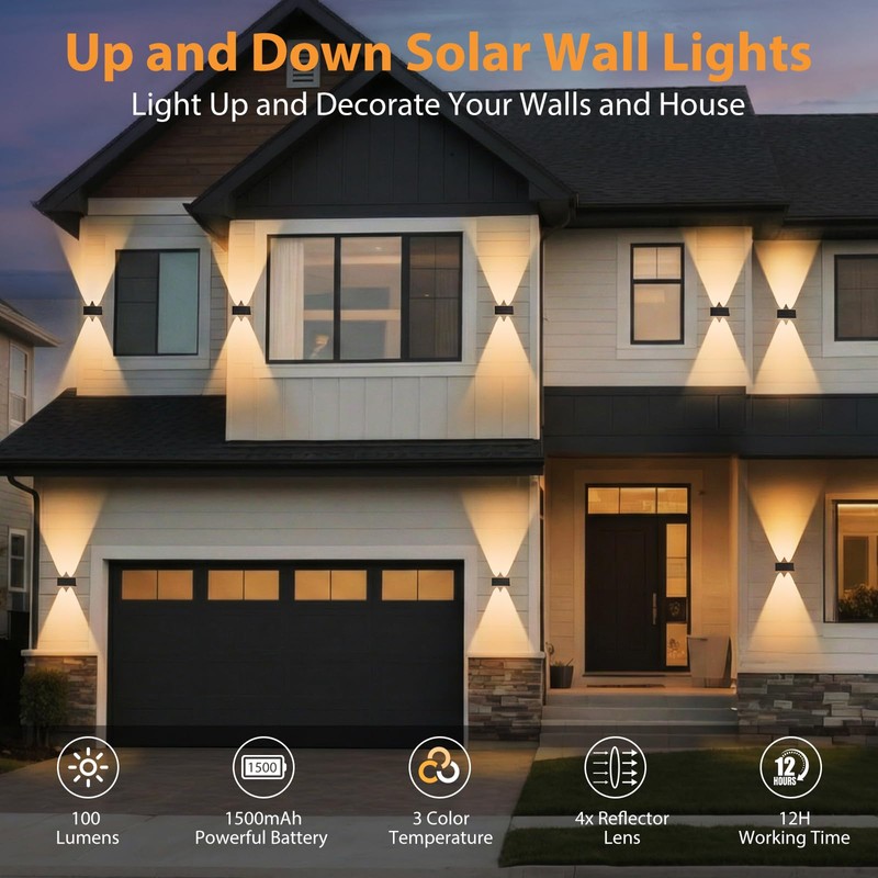 Solar Wall Lights Outdoor,8 PACK 3000/4000/6000K 3 Modes Up and