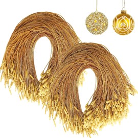 LIODUX 200Pcs Christmas Ornaments String Hanger, Ornament Hangers with Snap Ornament String, Gold Precut Ribbon Hook for Christmas Tree Holiday Party Hanging Decorations (Gold)