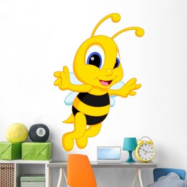 Wallmonkeys Cute Bee Cartoon Wall Decal Peel and Stick Graphic (72 in H x 47 in W) WM346564