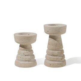 Marble Candle Holder Set of 2 - Natural Stone Candlesticks for Taper & Pillar Candles, Travertine Home Decor with Marble Tray, Modern Table Centerpiece for Dining Room, Wedding, Gifts