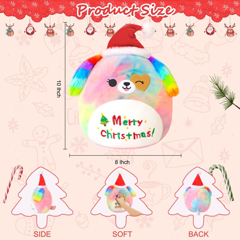 Xfrog Xmas Stuffed Animal Dog Plush Pillow 10" Merry Christmas