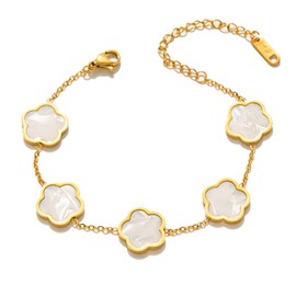 Lucky Butterfly Bracelet Designer Dupes, 18k Gold Plated Minimalism Double-Sided Mother Of Pearl Shell Dainty Adjustable Chain Bracelet For Women Fashion Jewelry Gift (White Shell)