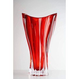 Czech Bohemian Crystal Glass Vase 12''-Height Red ''Plantica'' European Design Elegant Centerpiece Flower Vase Home Decor Wedding Birthday Housewarming Anniversaries