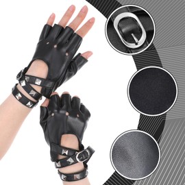 Yuanchu Fingerless Leather Gloves, Punk Gloves, Gothic Black Gloves, Engines Accessories, Women's Cosplay Clothing, Rock Festivals, Performance, Hip-Hop Dance, Party Decoration, black