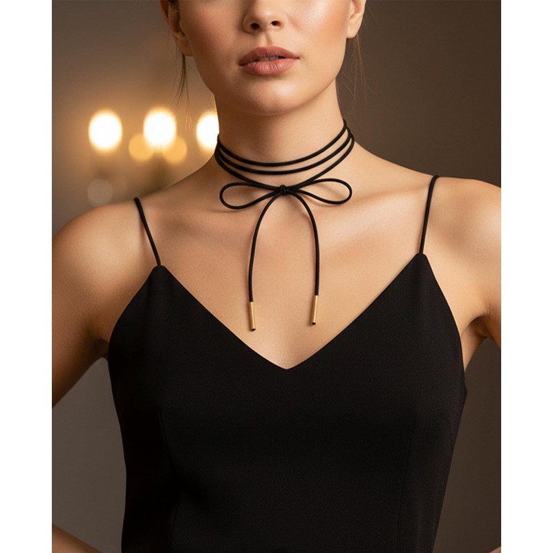 Geyynow 3 PCS Gothic Tie Necklace, Red Bow Ribbon Choker,