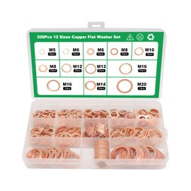 NefLaca Pack of 300 Copper Sealing Rings Assortment Copper Sealing Rings Washers Flat Sealing Ring Kit Washers for Screws with 12 Sizes Locking Washers (M5 M6 M8 M10 M12 M14 M16 M20)
