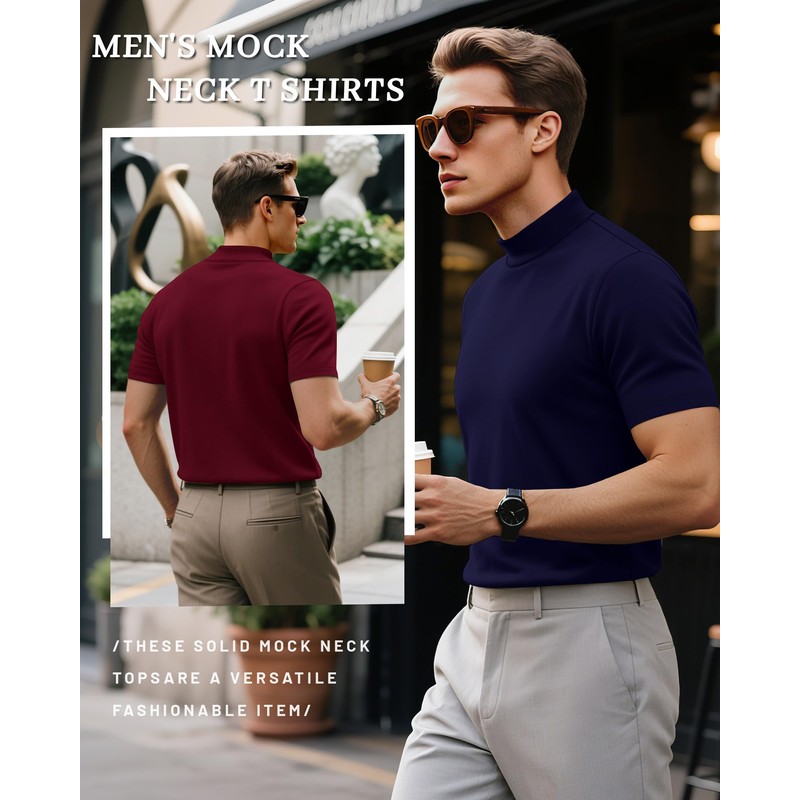 Ficerd 4 Pack Men's Mock Neck T Shirts, Short Sleeve