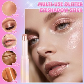 FangTangDI Eyeshadow Stick for Eye Makeup, Glitter Shimmer Shadow Highlighter Pen for Women, Highly Pigmented Jelly Creamy Formula, Long-Lasting & Waterproof (03-Caramel Glitter)