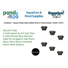 PondH2o 7" Square Water Garden Pond Aquatic Plastic Slotted Mesh Pond Plant or Flower Basket | Value 6 Pack, Plastic Planting Pots Water Garden Pot for Pond Aquarium Aquaponics, Hydroponics