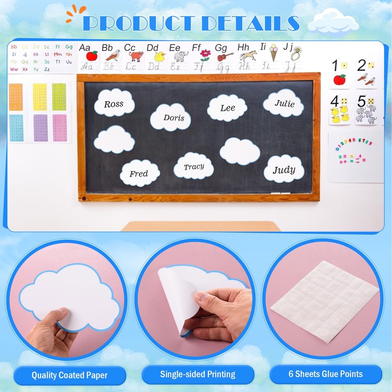 FOBSME 60 Pcs Large Clouds Cutouts 7.48x5.12 Inch Paper Cloud