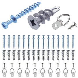 Self-Drilling Anchors with Screws Kit - Double-Headed Bear Claw Wall Picture Hangers Screw, D-Ring Steel Picture Hanger, 4-in-1 Hanging Hooks for Sawtooth, Wire, Keyholes Hanging